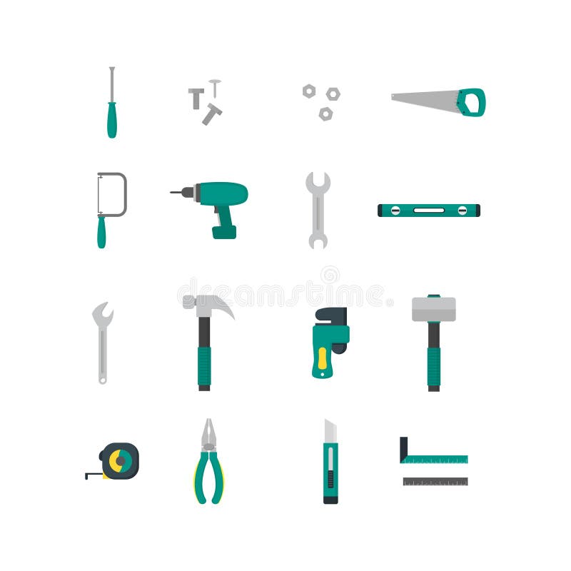 Geplaatste de Pictogrammen van de de Hulpmiddelenkleur van de beeldverhaalhand Vector royalty-vrije illustratie Geplaatste de Pictogrammen van de de Hulpmiddelenkleur van de beeldverhaalhand Vector royalty-vrije illustratie
