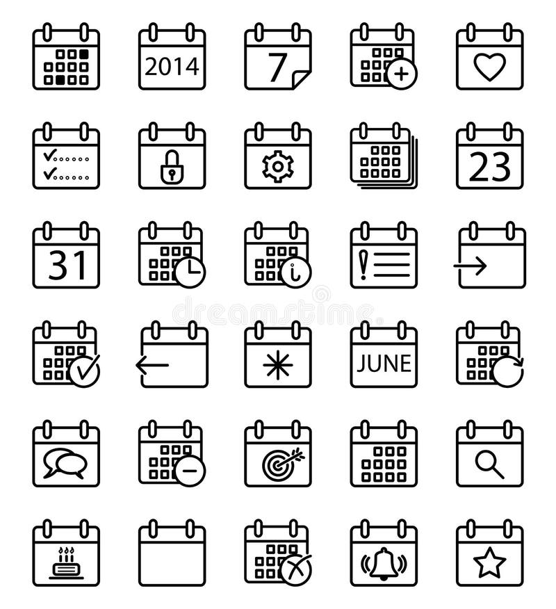 Geplaatste de pictogrammen van de kalenderslag vector illustratie Geplaatste de pictogrammen van de kalenderslag vector illustratie