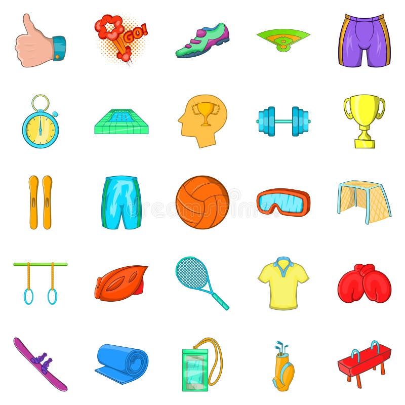 Geplaatste de pictogrammen van elitesporten, beeldverhaalstijl stock illustratie Geplaatste de pictogrammen van elitesporten, beeldverhaalstijl stock illustratie