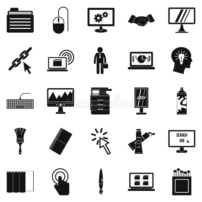 Geplaatste de pictogrammen van de gegevensbewerker, eenvoudige stijl stock illustratie Geplaatste de pictogrammen van de gegevensbewerker, eenvoudige stijl stock illustratie