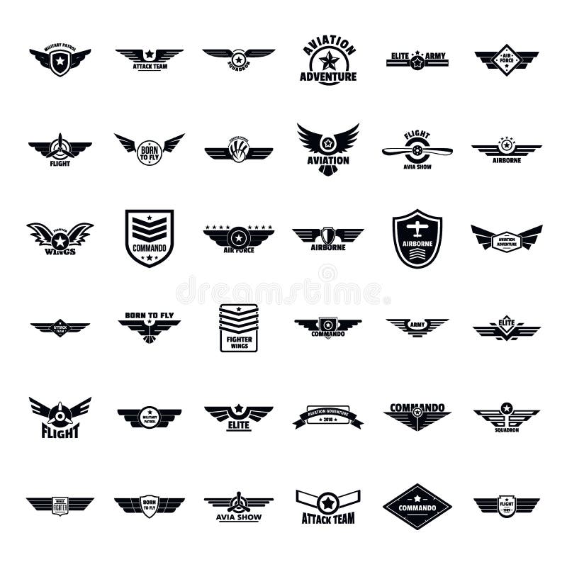 Geplaatste de pictogrammen van het het kentekenembleem van het luchtmachtleger, eenvoudige stijl