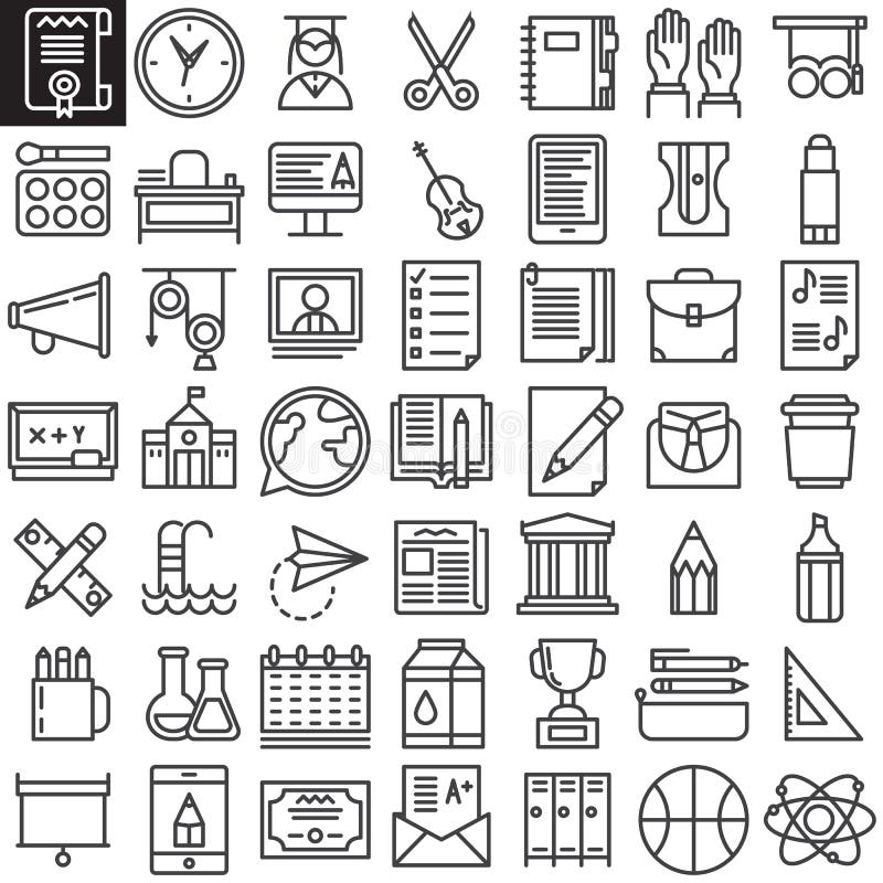 Geplaatste de pictogrammen van de onderwijslijn stock illustratie Geplaatste de pictogrammen van de onderwijslijn stock illustratie