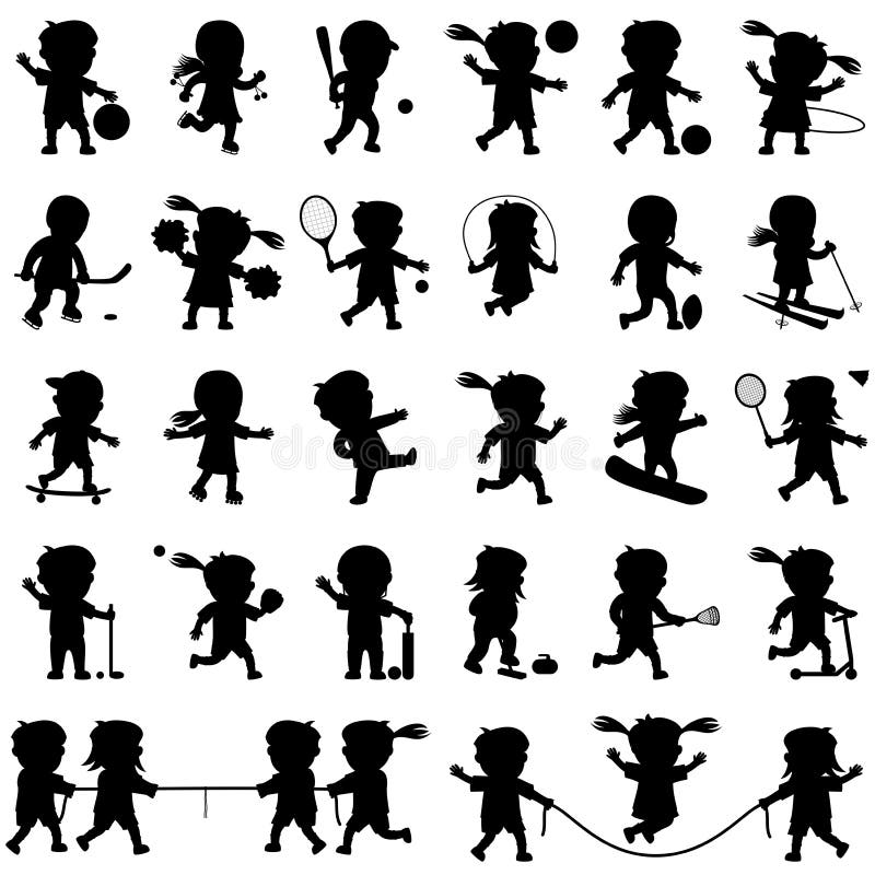 Geplaatste de Silhouetten van de Jonge geitjes van de sport stock illustratie Geplaatste de Silhouetten van de Jonge geitjes van de sport stock illustratie