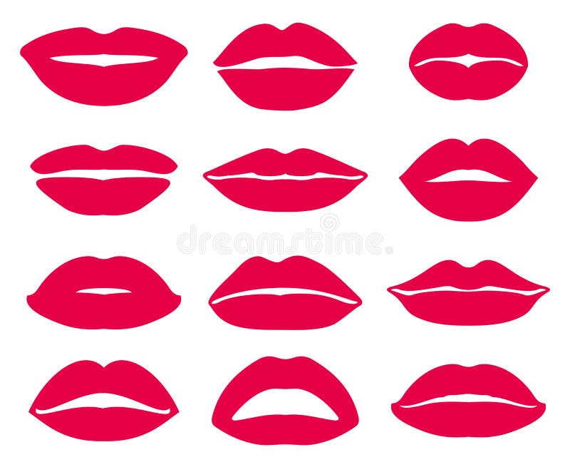 Geplaatste de uitdrukkings vectorpictogrammen van vrouwenlippen stock illustratie Geplaatste de uitdrukkings vectorpictogrammen van vrouwenlippen stock illustratie