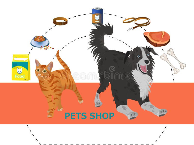 Geplaatste Dierenwinkel Decoratieve Pictogrammen stock illustratie Geplaatste Dierenwinkel Decoratieve Pictogrammen stock illustratie