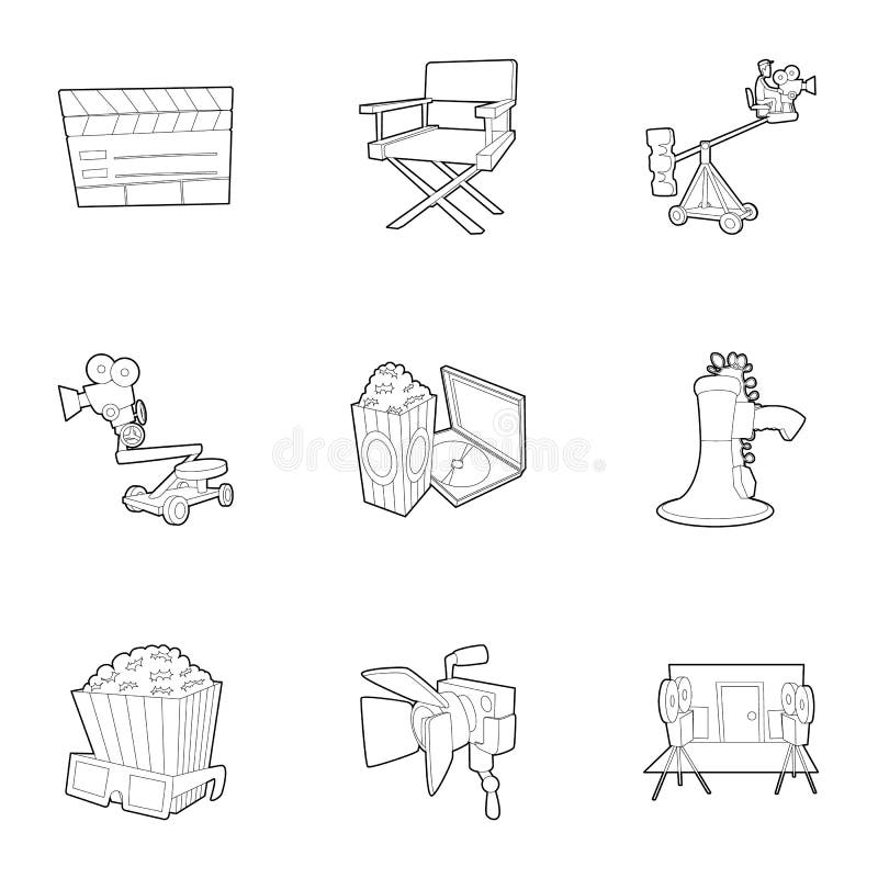 Geplaatste film de pictogrammen, schetsen stijl royalty-vrije illustratie Geplaatste film de pictogrammen, schetsen stijl royalty-vrije illustratie