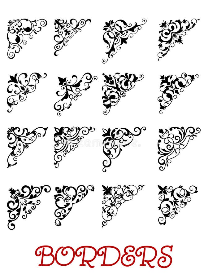 Border decorative retro vignette elements set isolated on white for decoration and ornate. Border decorative retro vignette elements set isolated on white for decoration and ornate.