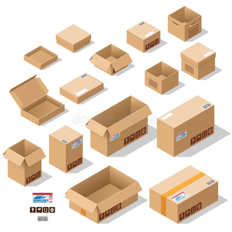 Geplaatste kartondozen stock illustratie Geplaatste kartondozen stock illustratie