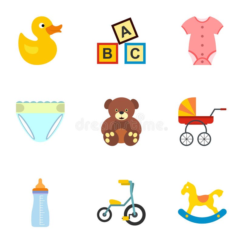 Geplaatste kindpictogrammen, vlakke stijl stock illustratie Geplaatste kindpictogrammen, vlakke stijl stock illustratie