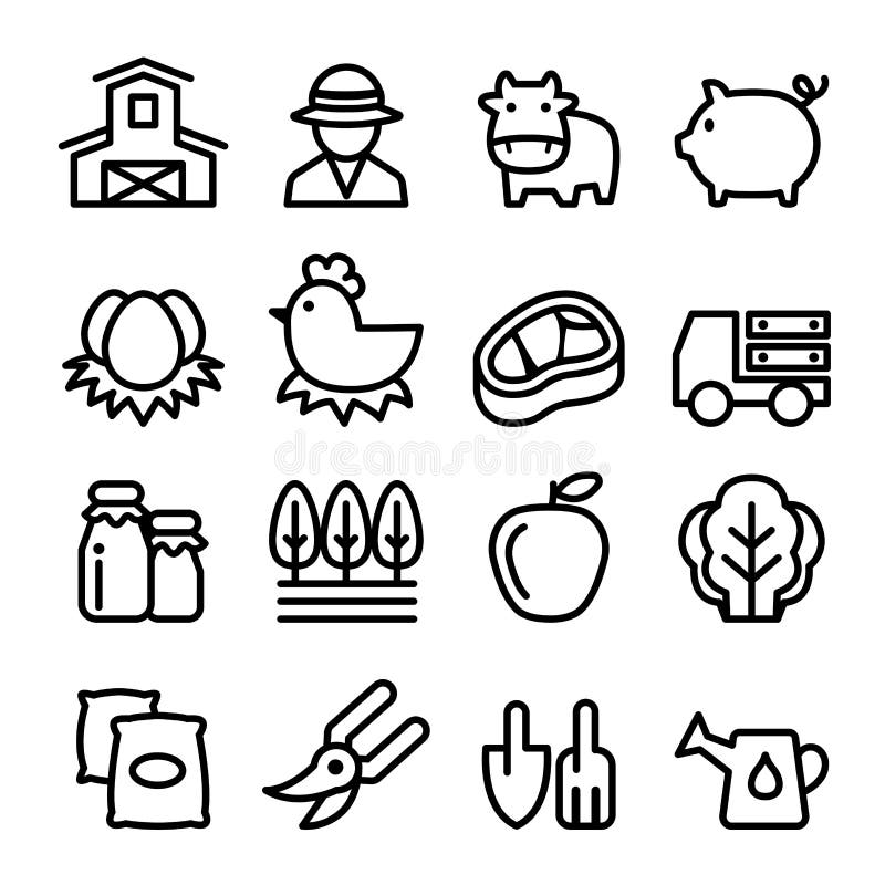 Geplaatste landbouwbedrijfpictogrammen, lijnpictogram stock illustratie Geplaatste landbouwbedrijfpictogrammen, lijnpictogram stock illustratie
