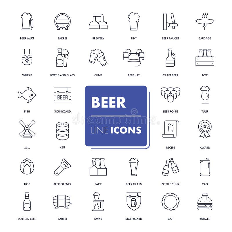 Geplaatste lijnpictogrammen Bier stock illustratie Geplaatste lijnpictogrammen Bier stock illustratie