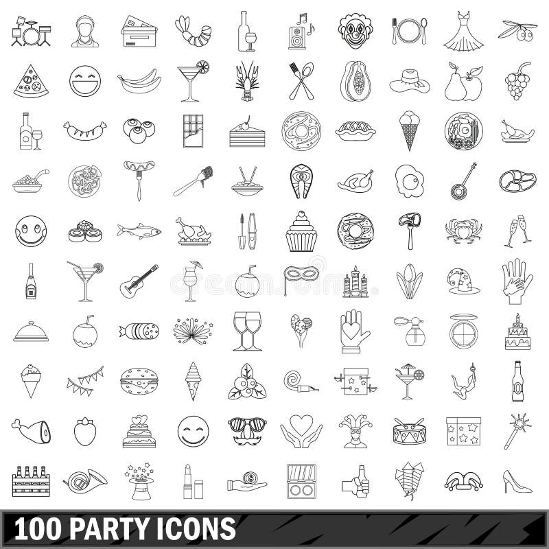 100 geplaatste partijpictogrammen, schetsen stijl stock illustratie 100 geplaatste partijpictogrammen, schetsen stijl stock illustratie