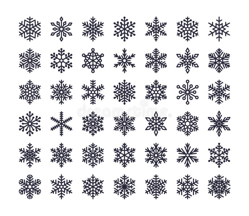 Geplaatste sneeuwvlok vlakke pictogrammen Inzameling van leuke geometrische sneeuwvlokken, gestileerde sneeuwval Ontwerpelement v stock illustratie Geplaatste sneeuwvlok vlakke pictogrammen Inzameling van leuke geometrische sneeuwvlokken, gestileerde sneeuwval Ontwerpelement v stock illustratie