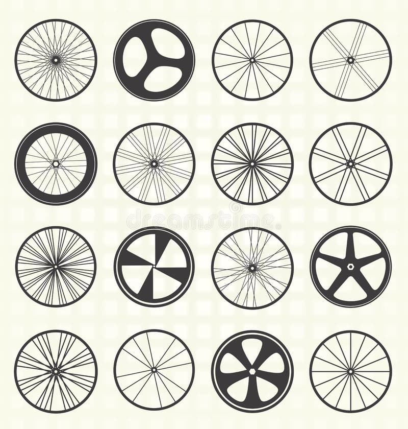 Geplaatste vector: De Silhouetten van het fietswiel stock illustratie Geplaatste vector: De Silhouetten van het fietswiel stock illustratie