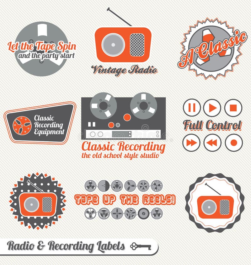Geplaatste vector: Retro Etiketten en de Stickers van de Opname royalty-vrije illustratie Geplaatste vector: Retro Etiketten en de Stickers van de Opname royalty-vrije illustratie