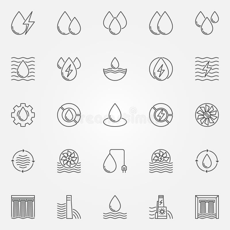 Geplaatste waterkrachtpictogrammen stock illustratie Geplaatste waterkrachtpictogrammen stock illustratie