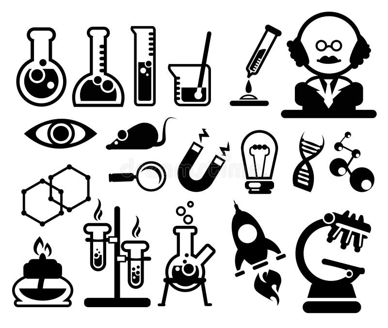 Geplaatste wetenschapspictogrammen stock illustratie Geplaatste wetenschapspictogrammen stock illustratie