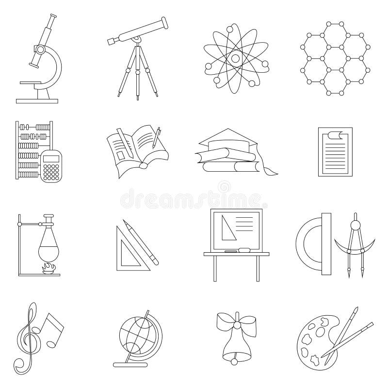 Geplaatste wetenschapspictogrammen, dunne lijnstijl stock illustratie Geplaatste wetenschapspictogrammen, dunne lijnstijl stock illustratie