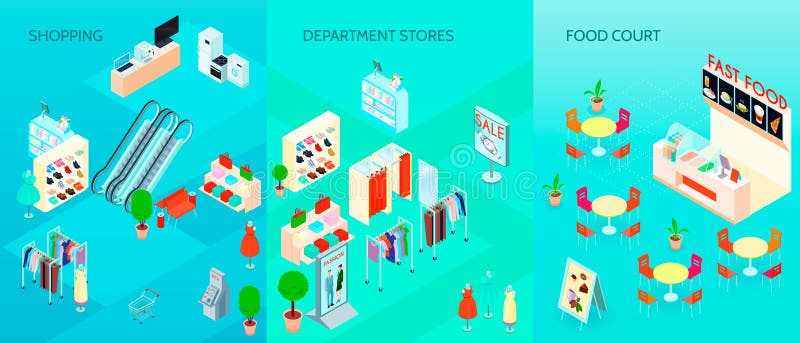 Set Isometrische Banners Winkelcentrum vector illustratie