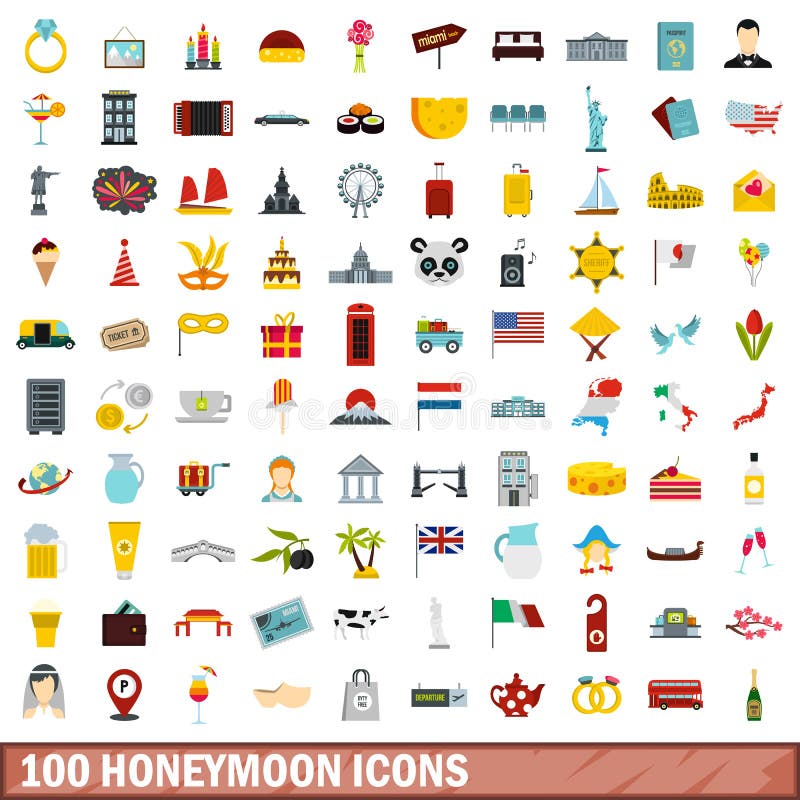 100 geplaatste wittebroodswekenpictogrammen, vlakke stijl stock illustratie 100 geplaatste wittebroodswekenpictogrammen, vlakke stijl stock illustratie