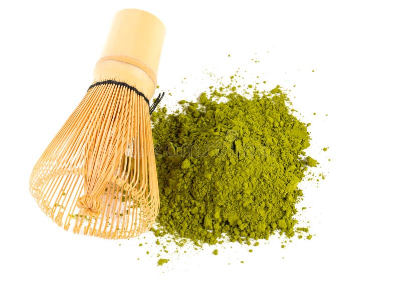 Gepoederde groene theematcha en het bamboe zwaaien royalty-vrije stock fotografie Gepoederde groene theematcha en het bamboe zwaaien royalty-vrije stock fotografie