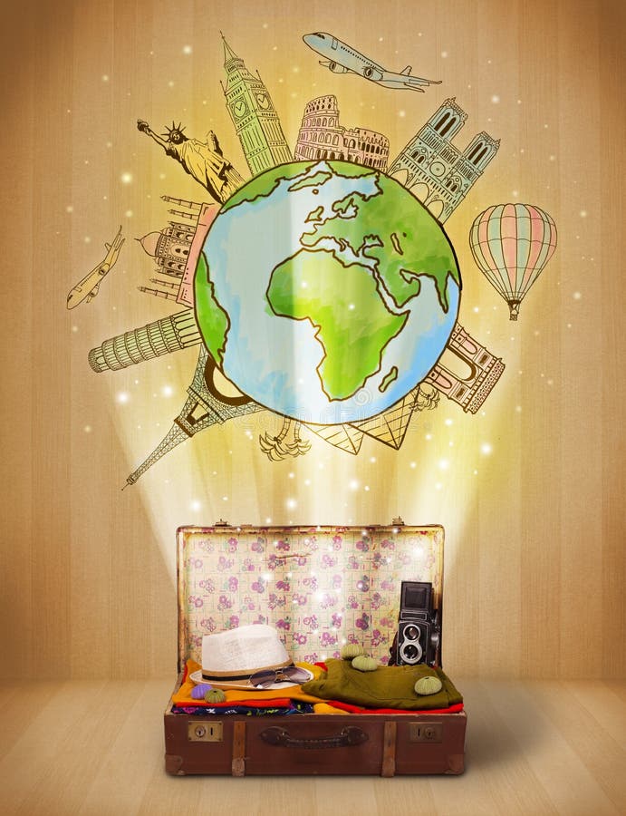 Gepäck mit Illustrationskonzept der Reise auf der ganzen Welt