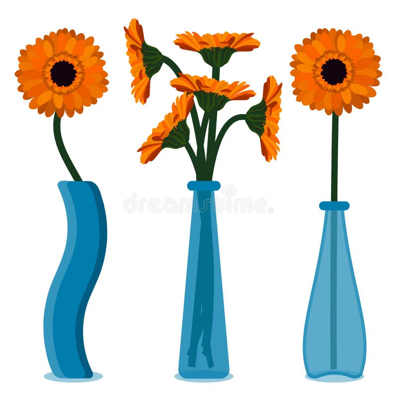 Gerbera in vaas op witte achtergrond stock illustratie