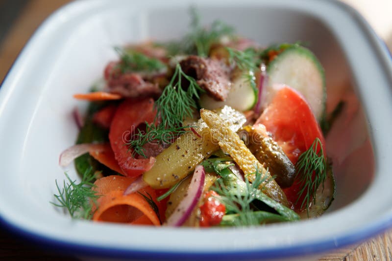 German Appetizer of Roastbeef and Vegetables, Toned Stock Photo Image