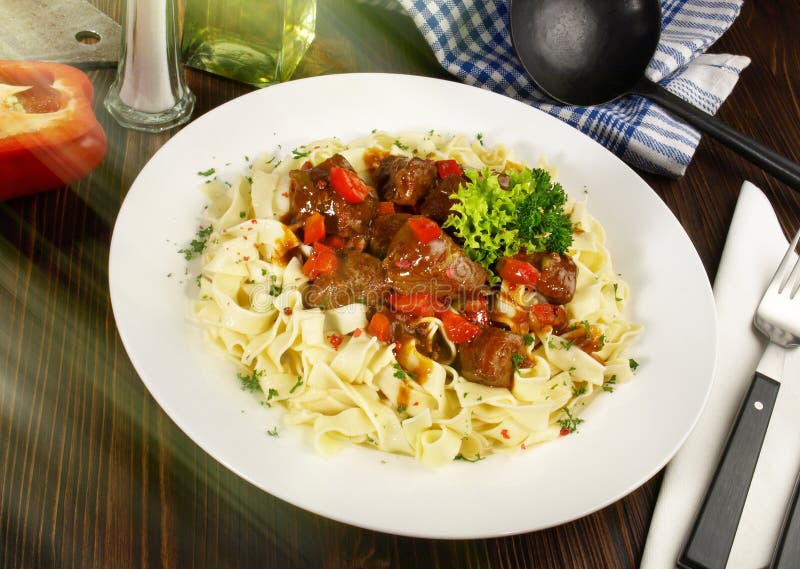 German Beef Goulash with Noodles and Red Pepper Stock Image Image of ingredient, cranberry