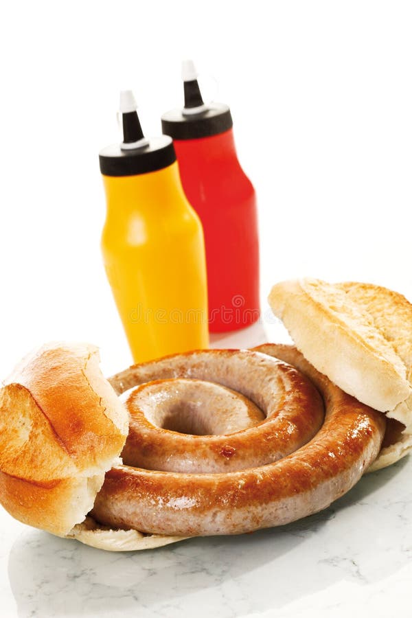 German Bratwurst Fried Sausage Bread Roll Stock Photos Free & Royalty