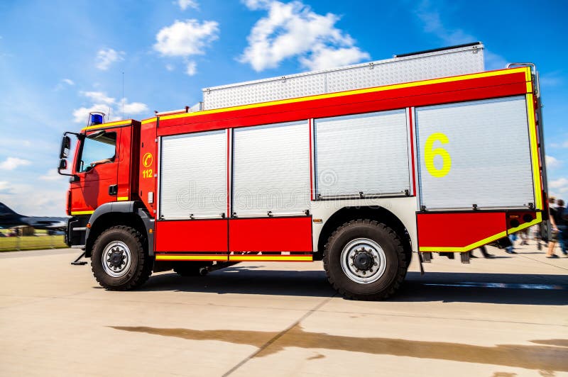 German fire service truck stands on airfield royalty free stock photos