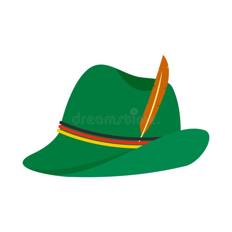 Green Hat With Feather Icon, Flat Style Stock Vector - Illustration of ...
