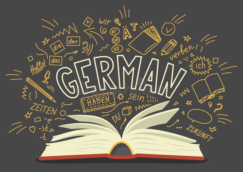 German Language Hand Drawn Doodles And Lettering Stock Vector