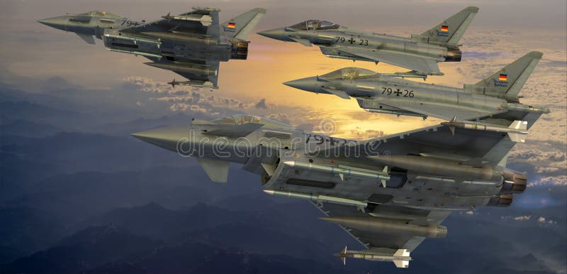 German Luftwaffe`s Eurofighter Typhoon  climb in-formation