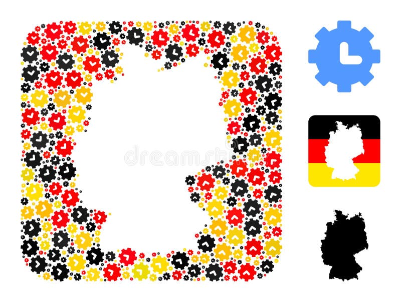 German Map Hole Collage of Clock Settings Icons in German Flag Colors stock illustration