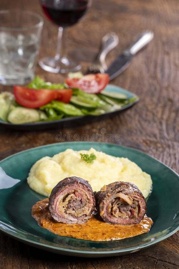 German meat roulade stock image. Image of knife, home 262550127