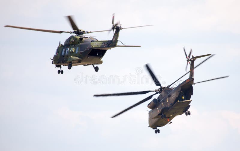 German military transport helicopters, nh 90 and ch 53 stock photo German military transport helicopters, nh 90 and ch 53 stock photo