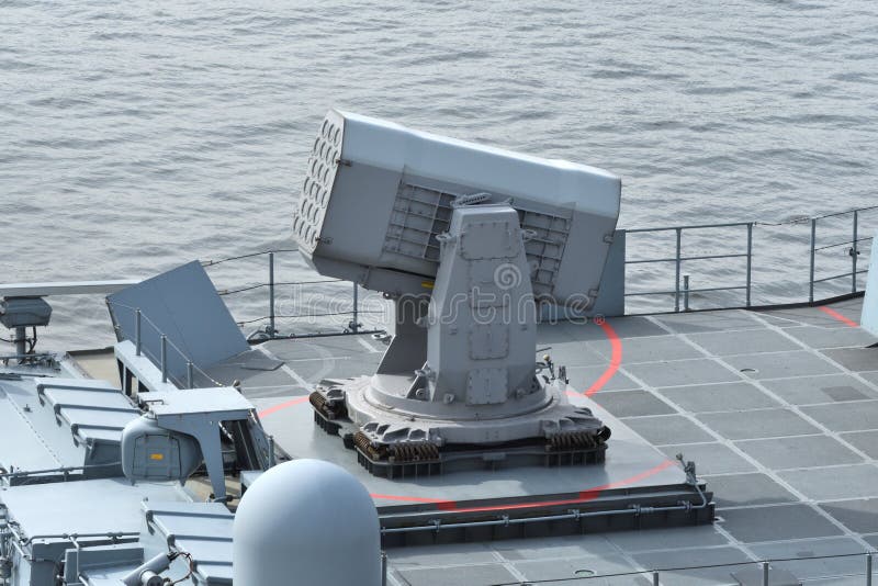 Tokyo, Japan - November 07, 2021: German Navy Mk.49 Guided Missile Launching System (GMLS) on Bayern (F217).