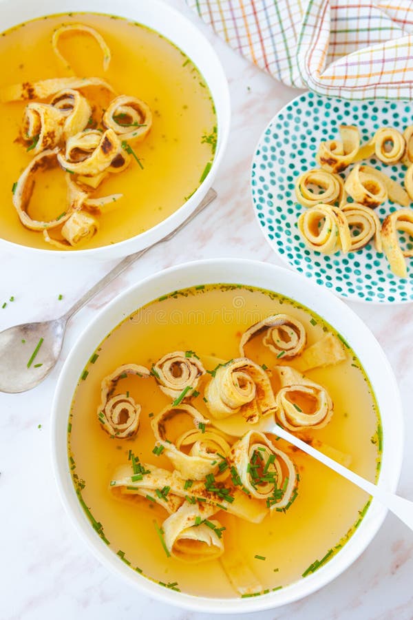 German pancake soup stock image. Image of pancakes, herbs 204302257