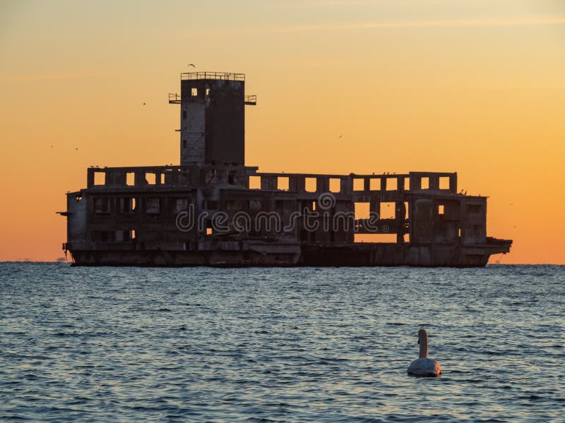 German`s Torpedo Station, ruins from World War 2 at the sunrise