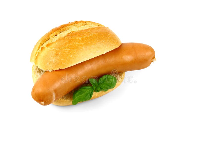 German Sausage with Bun and Basil Stock Image Image of sausage