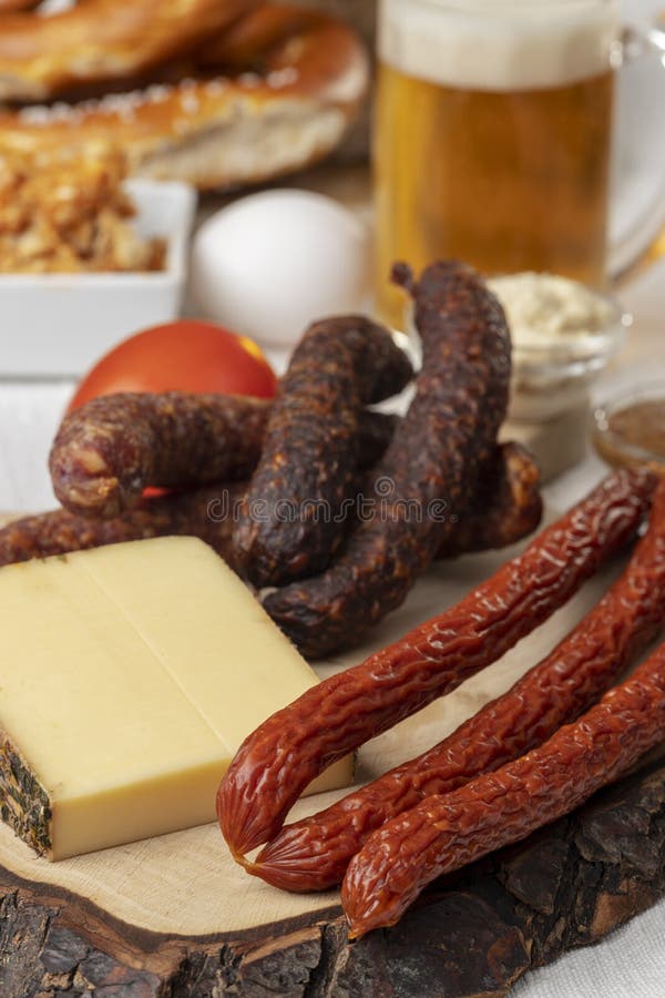German Sausages with Cheese Stock Photo Image of mustard, rustic