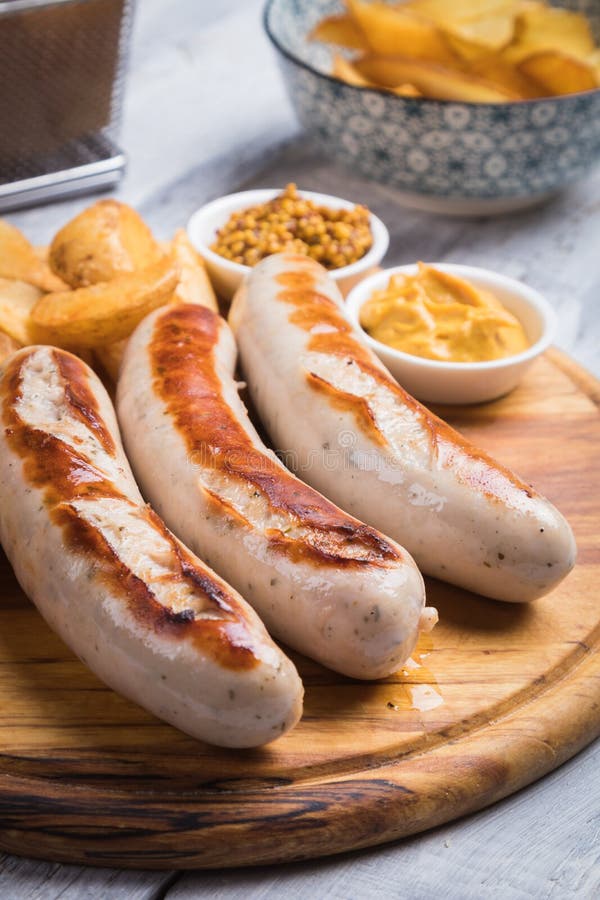 German Sausages with Mostard and Fried Potato Stock Image Image of cuisine, weiss 138157701