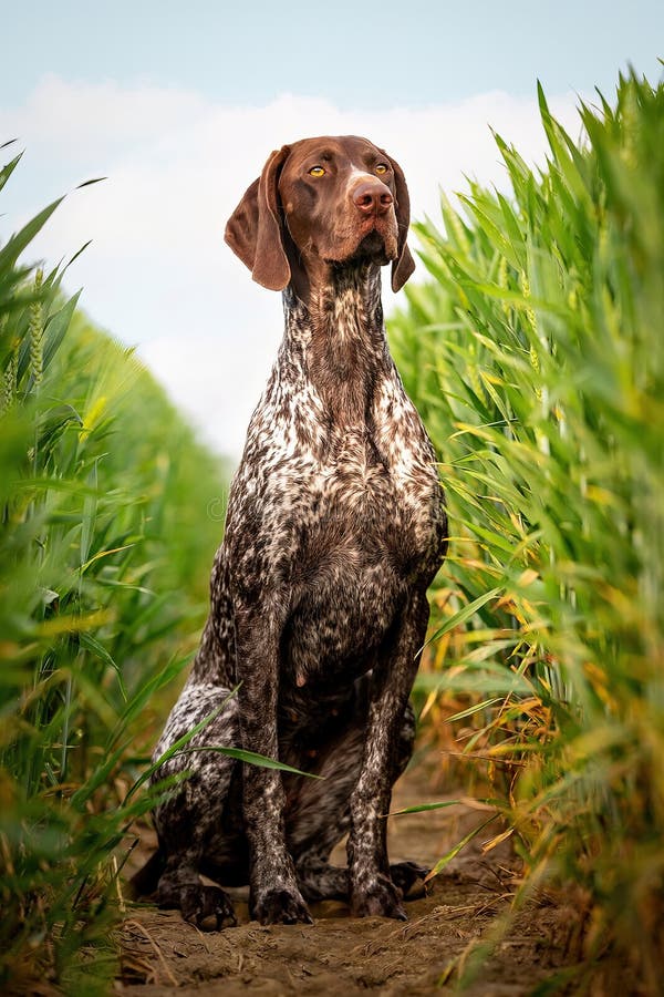 German Shorthaired Pointer Sitting in Cropfield Stock Image - Image of ...