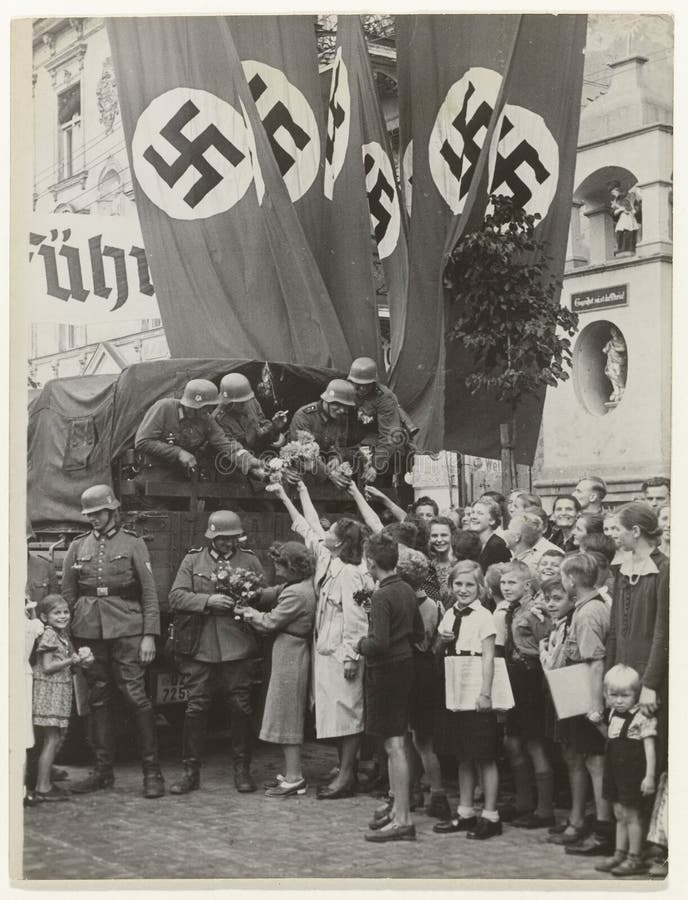 German troops are welcomed by citizens of Danzig in a propaganda photograph