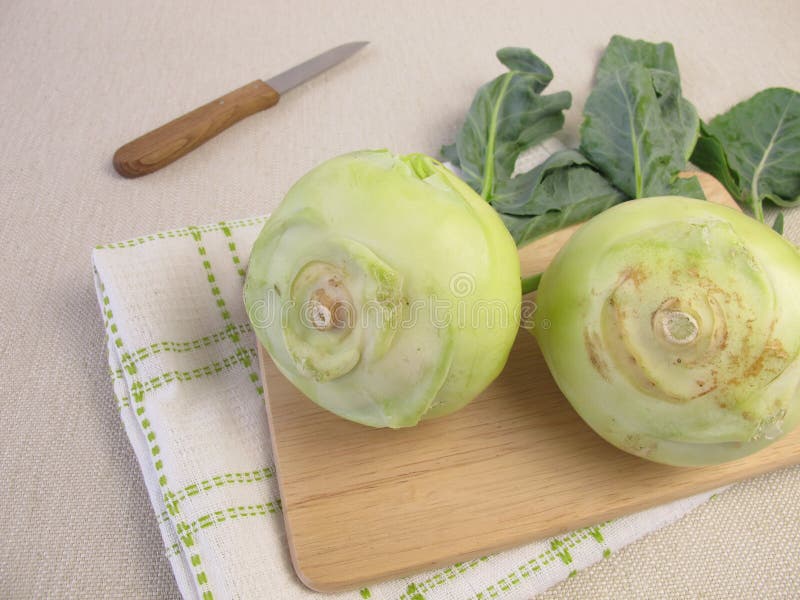 Kohlrabi German Turnip Or Turnip Cabbage With Leaves Stock Photo