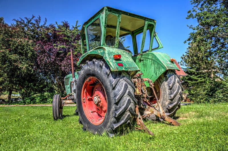 German Vintage Tractor Stands on a Green Meadow Stock Photo Image of