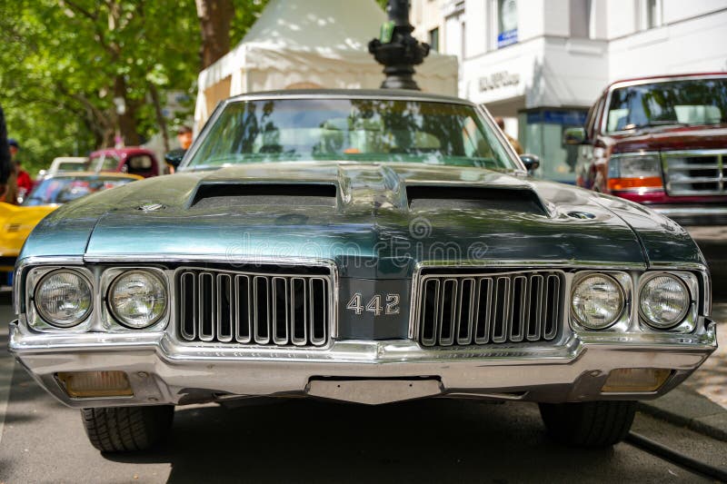 Germany Berlin May 11, 2025. Oldsmobile 442 front view.