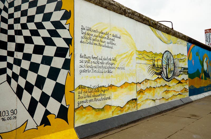 Germany. Berlin Wall with Drawings in Berlin. February 17, 2018 Editorial Photography Image of