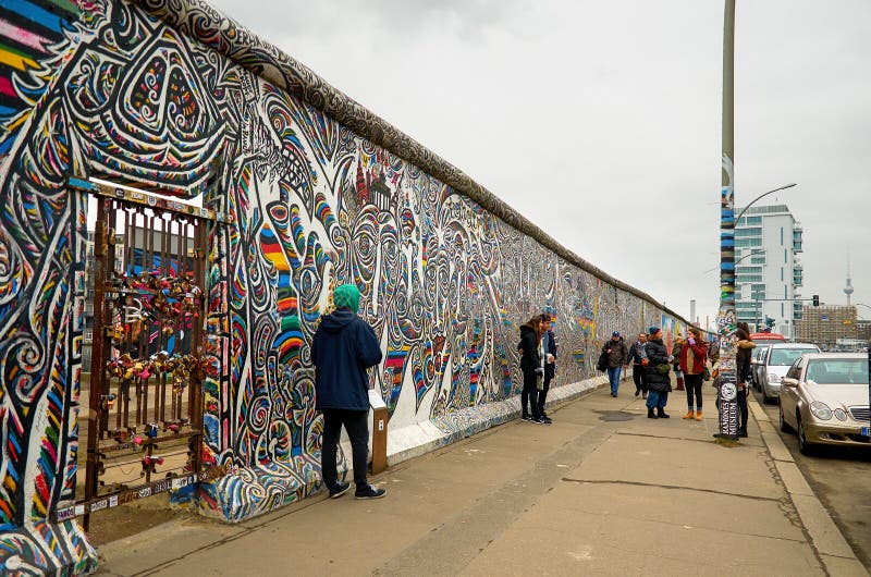 Germany. Berlin Wall with Drawings in Berlin. February 17, 2018